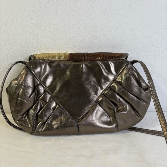 Atalla Vintage 80s 40s Art Deco Geometric Textural Metallic Genuine Leather Bag - Picture 3 of 16